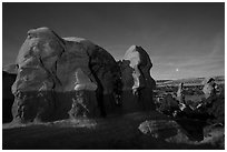 Hoodoos at night, Devils Garden. Grand Staircase Escalante National Monument, Utah, USA ( black and white)