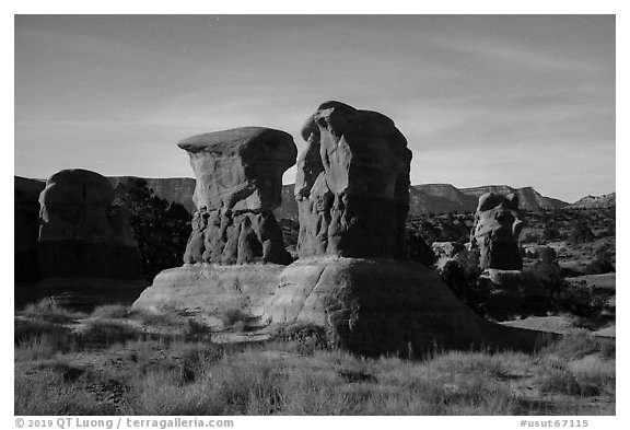 Devils Garden at night. Grand Staircase Escalante National Monument, Utah, USA (black and white)