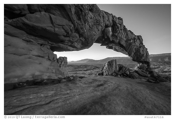 Sunset Arch, dawn. Grand Staircase Escalante National Monument, Utah, USA (black and white)