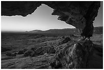 Span of Sunset Arch framing Navajo Mountain, sunrise. Grand Staircase Escalante National Monument, Utah, USA ( black and white)