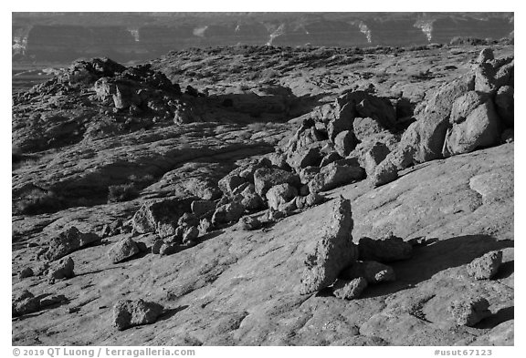 Rocks and slabs on the south slopes of Fortymile Ridge. Grand Staircase Escalante National Monument, Utah, USA (black and white)