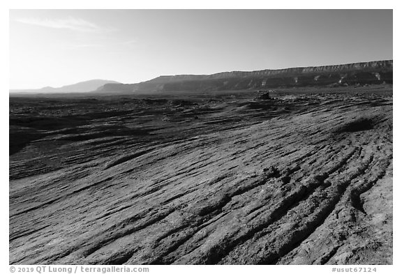 Sandstone slickrock, Straight Cliffs, and Navajo Mountain. Grand Staircase Escalante National Monument, Utah, USA (black and white)