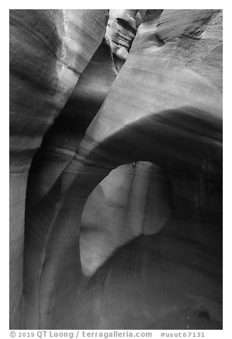 Small arch, Peek-a-Boo slot canyon. Grand Staircase Escalante National Monument, Utah, USA (black and white)