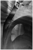 Small arch, Peek-a-Boo slot canyon. Grand Staircase Escalante National Monument, Utah, USA ( black and white)