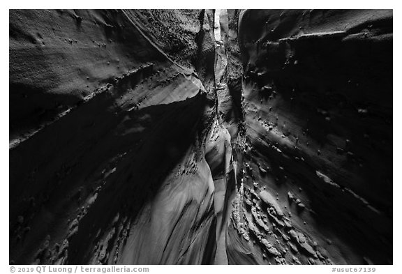 Dark and narrow passage, Spooky slot canyon. Grand Staircase Escalante National Monument, Utah, USA (black and white)
