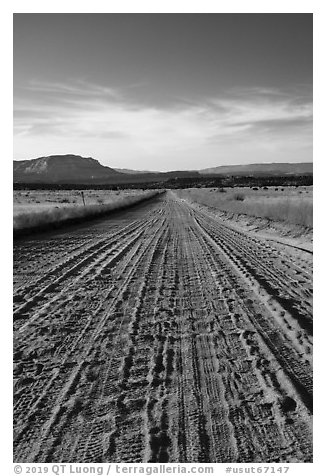 Hole in the Rock unpaved road. Grand Staircase Escalante National Monument, Utah, USA (black and white)