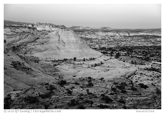 Sandstone domes, twilight. Grand Staircase Escalante National Monument, Utah, USA (black and white)