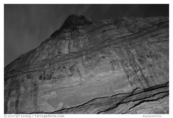 Cliff with Hundred Handprints panel. Grand Staircase Escalante National Monument, Utah, USA (black and white)