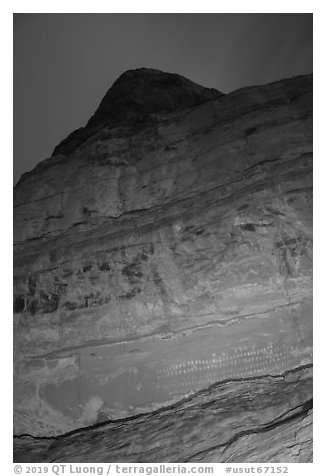 Cliff with Hundred Handprints at night. Grand Staircase Escalante National Monument, Utah, USA (black and white)