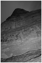 Cliff with Hundred Handprints at night. Grand Staircase Escalante National Monument, Utah, USA ( black and white)