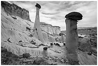 Wahweap Hoodoos and cliffs. Grand Staircase Escalante National Monument, Utah, USA ( black and white)