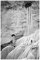 Slender caprock spires and cliff. Grand Staircase Escalante National Monument, Utah, USA ( black and white)