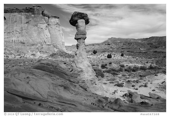 Caprock and cliffs, Wahweap Wash. Grand Staircase Escalante National Monument, Utah, USA (black and white)