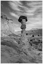Silt stone Caprock and cliffs, Wahweap Wash. Grand Staircase Escalante National Monument, Utah, USA ( black and white)