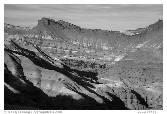 Colorful badlands, Old Paria. Grand Staircase Escalante National Monument, Utah, USA (black and white)