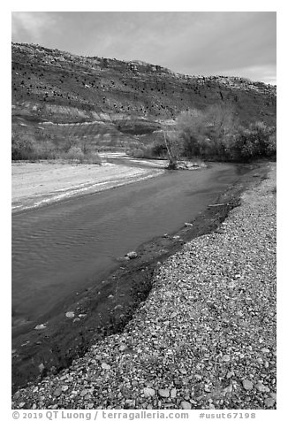 Paria River and cliffs. Grand Staircase Escalante National Monument, Utah, USA (black and white)