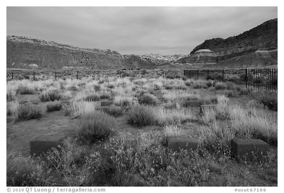 Old Pahrea cemetery. Grand Staircase Escalante National Monument, Utah, USA (black and white)