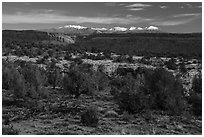 Cedar Mesa and snowy Abajo Mountains. Bears Ears National Monument, Utah, USA ( black and white)