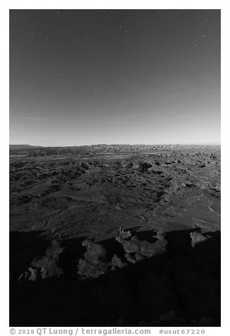 Indian Creek from Needles Overlook at night. Bears Ears National Monument, Utah, USA (black and white)