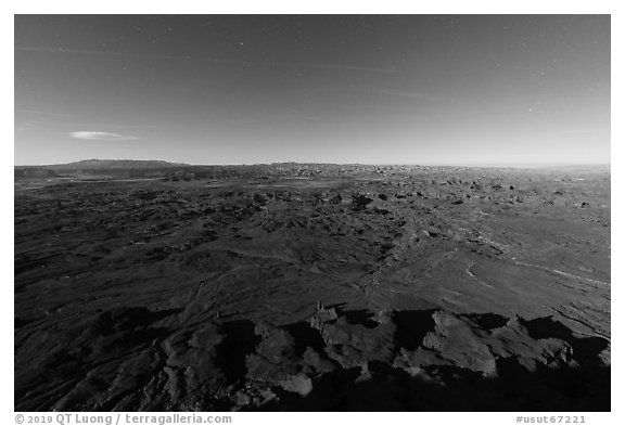 Indian Creek from Needles Overlook by moonlight. Bears Ears National Monument, Utah, USA (black and white)