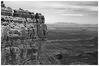 Cliff edge of Cedar Mesa above Valley of the Gods. Bears Ears National Monument, Utah, USA ( black and white)