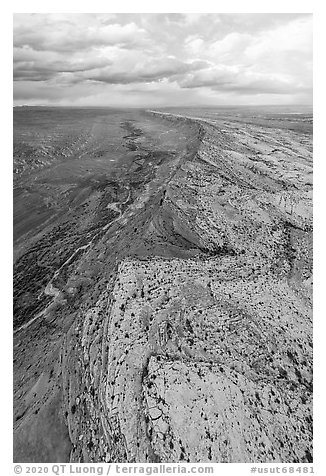 Aerial view of Navajo Sandstone, Kaykenta Formation layers on Comb Ridge. Bears Ears National Monument, Utah, USA (black and white)