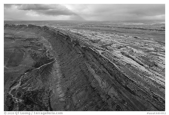 Aerial view of Comb Ridge monocline. Bears Ears National Monument, Utah, USA (black and white)