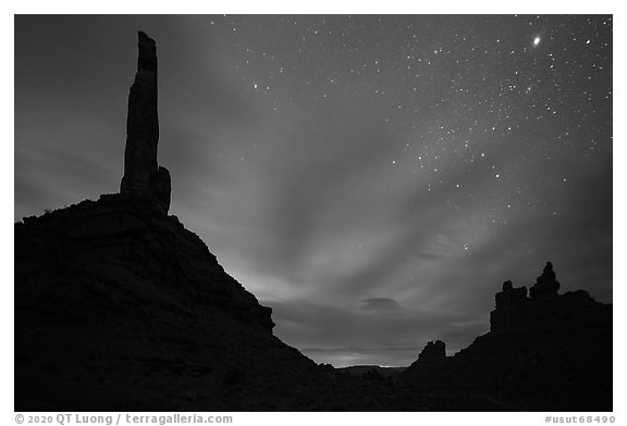 Spire silhouettes and stars, Valley of the Gods. Bears Ears National Monument, Utah, USA
