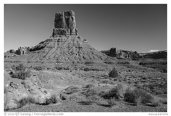 Castle Butte, Valley of the Gods. Bears Ears National Monument, Utah, USA (black and white)