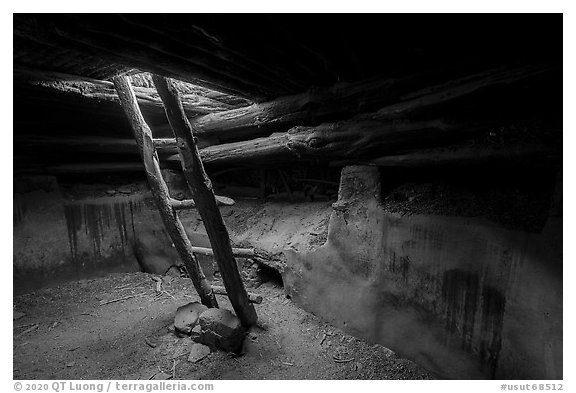 Inside Perfect Kiva. Bears Ears National Monument, Utah, USA (black and white)