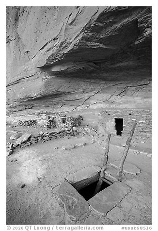 Entrance to Perfect Kiva. Bears Ears National Monument, Utah, USA (black and white)