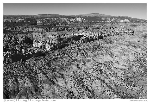 Aerial view of cliffs. Grand Staircase Escalante National Monument, Utah, USA (black and white)