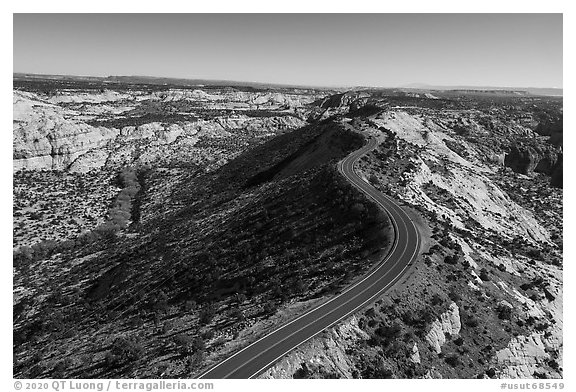 Aerial view of SB 12 on Hogback Ridge. Grand Staircase Escalante National Monument, Utah, USA (black and white)