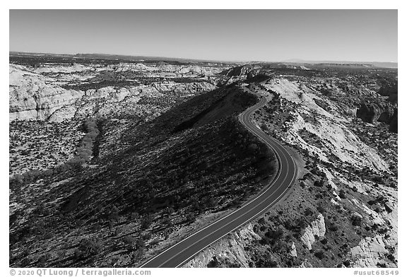 Aerial view of SB 12 on Hogback Ridge. Grand Staircase Escalante National Monument, Utah, USA (black and white)