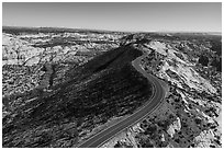 Aerial view of SB 12 on Hogback Ridge. Grand Staircase Escalante National Monument, Utah, USA ( black and white)