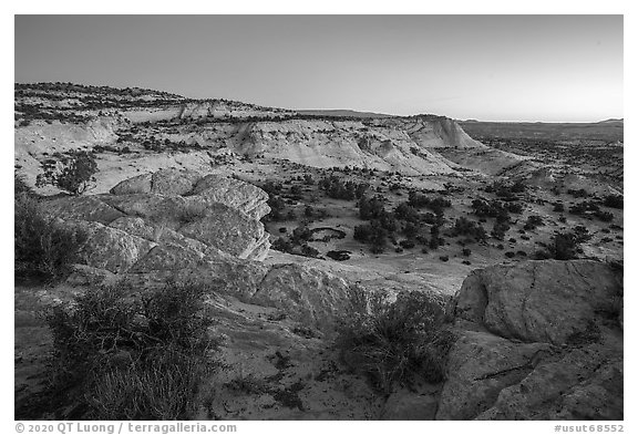 Near Heads of the Rocks at dawn. Grand Staircase Escalante National Monument, Utah, USA (black and white)