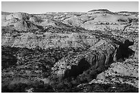 Sandstone canyons and domes from Hogback Ridge. Grand Staircase Escalante National Monument, Utah, USA ( black and white)