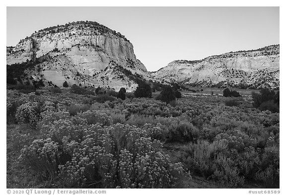 Johnson Canyon at dusk. Grand Staircase Escalante National Monument, Utah, USA (black and white)