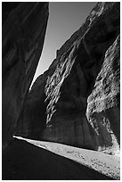 Narrow band of sunlight in canyon. Paria Canyon Vermilion Cliffs Wilderness, Arizona, USA ( black and white)