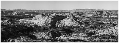Slickrock domes along Scenic Byway 12. Grand Staircase Escalante National Monument, Utah, USA (Panoramic black and white)