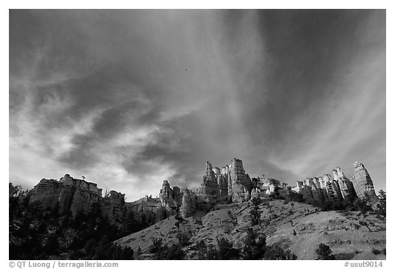 Hoodoos and clouds, Red Canyon, Dixie National Forest. Utah, USA (black and white)