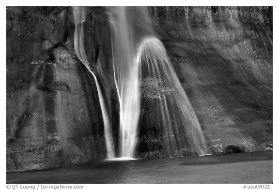 Lower Calf Creek Falls bottom tier. Grand Staircase Escalante National Monument, Utah, USA (black and white)