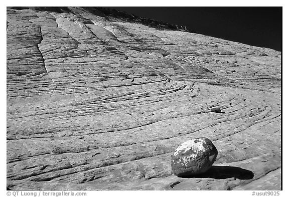 Boulder and striated Sandstone, Burr Trail, Grand Staircase Escalante National Monument. Utah, USA