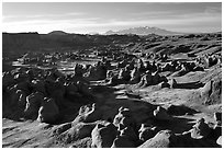 Goblin Valley from the main viewpoint, sunrise, Goblin Valley State Park. Utah, USA (black and white)