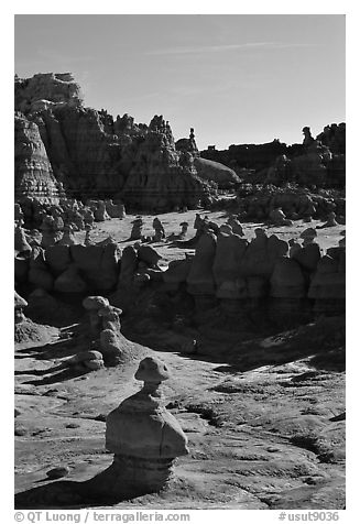 Goblins, early morning, Goblin Valley State Park. Utah, USA (black and white)