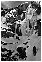 Bridalveil falls frozen in winter. Utah, USA (black and white)