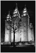 Great Mormon Temple with Christmas lights, Salt Lake City. Utah, USA (black and white)