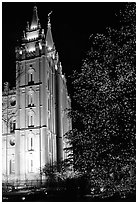 Great Mormon Temple with Christmas lights, Salt Lake City. Utah, USA (black and white)