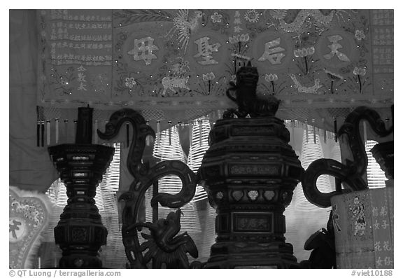 Urn and incense. Cholon, District 5, Ho Chi Minh City, Vietnam (black and white)