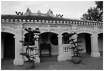 Low profile exterior of the Giac Vien Pagoda, district 11. Ho Chi Minh City, Vietnam (black and white)